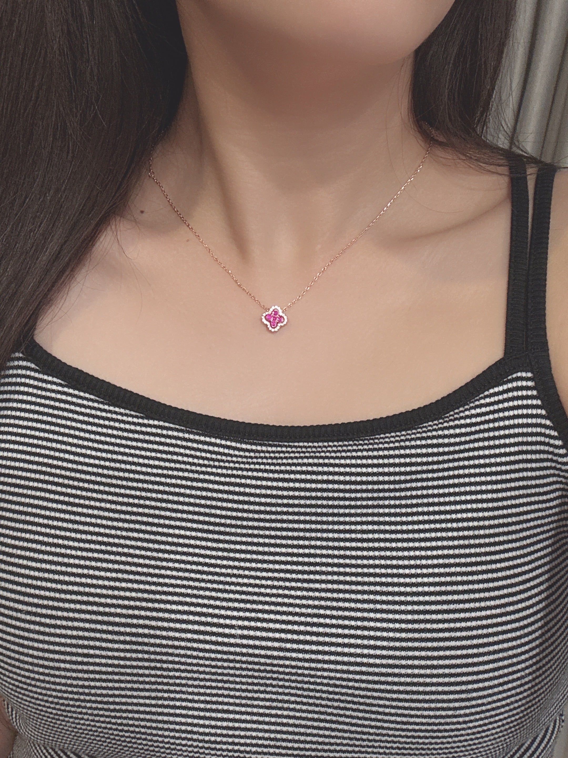 mini clover flower necklace Ruby | SASSY ANGEL