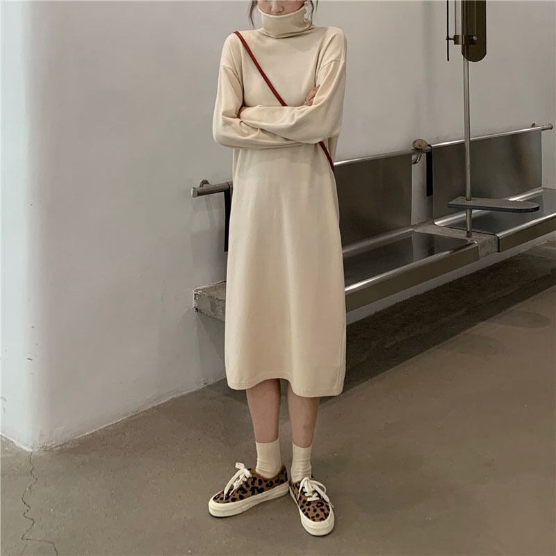 カラーニットドレス スプリングレディースソリッド スカート ロング 春物 ソリッドカラー 萌量不足67658061036