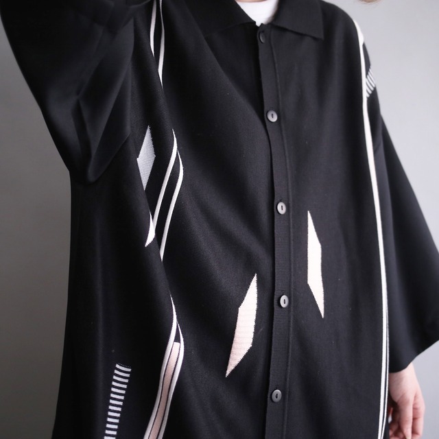 knit switching design geometry pattern h/s shirt