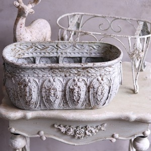 Y木さま専用:ブリキ植木鉢　アンティークポットスタンド A　アンティーク調　シャビーシック　オシャレ　JG 70