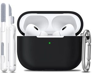 【特価処分】R-fun AirPods Pro 第2世代/第1世代ケースカバー、クリーニングキットとキーチェーン付き、Apple AirPods Pro 2023/2022/2019充電ケース用完全保護シリコンケース - ブラック