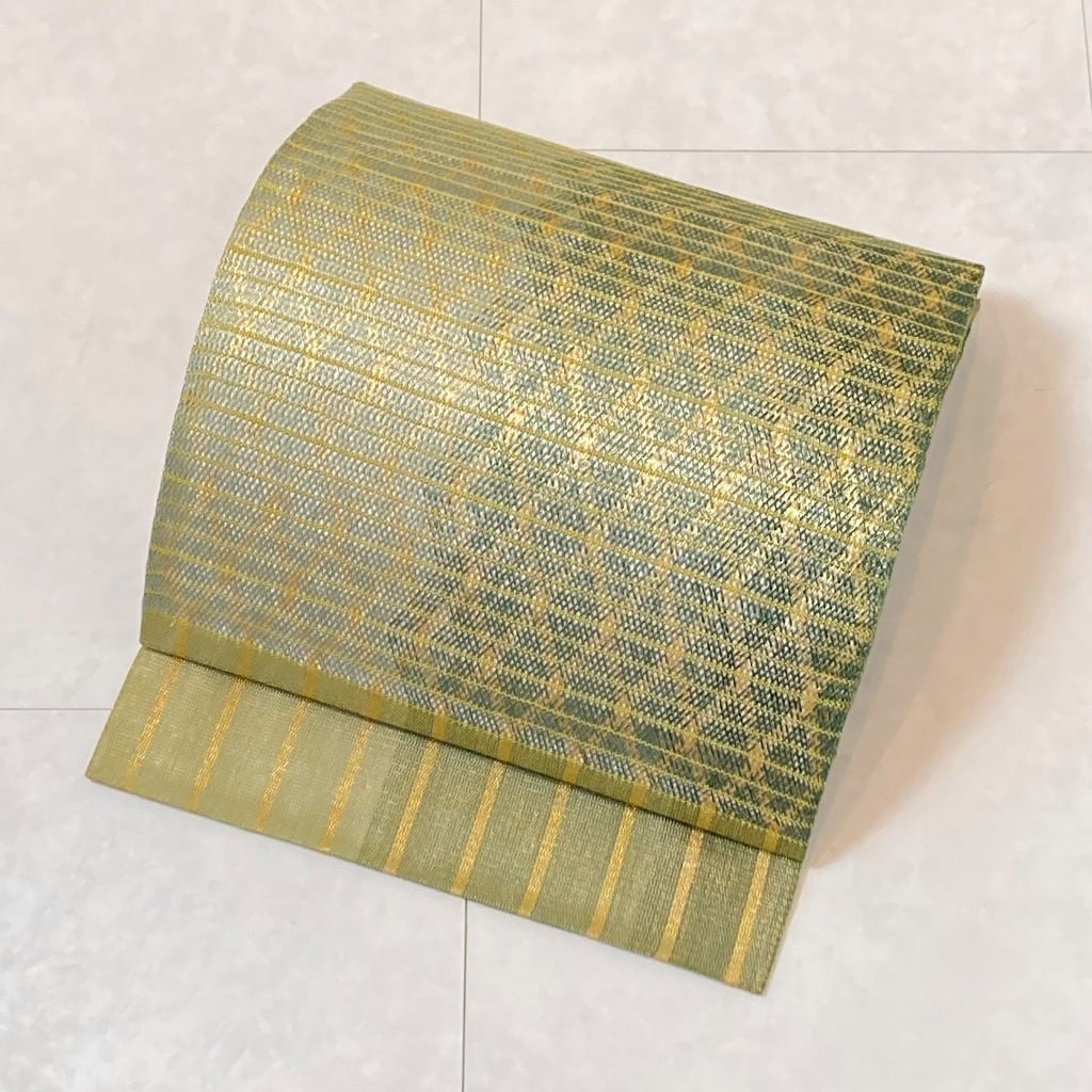 組織り 金通し 袋帯 正絹 金糸 芥子色 黄緑 緑 ゴールド 488 | kimono