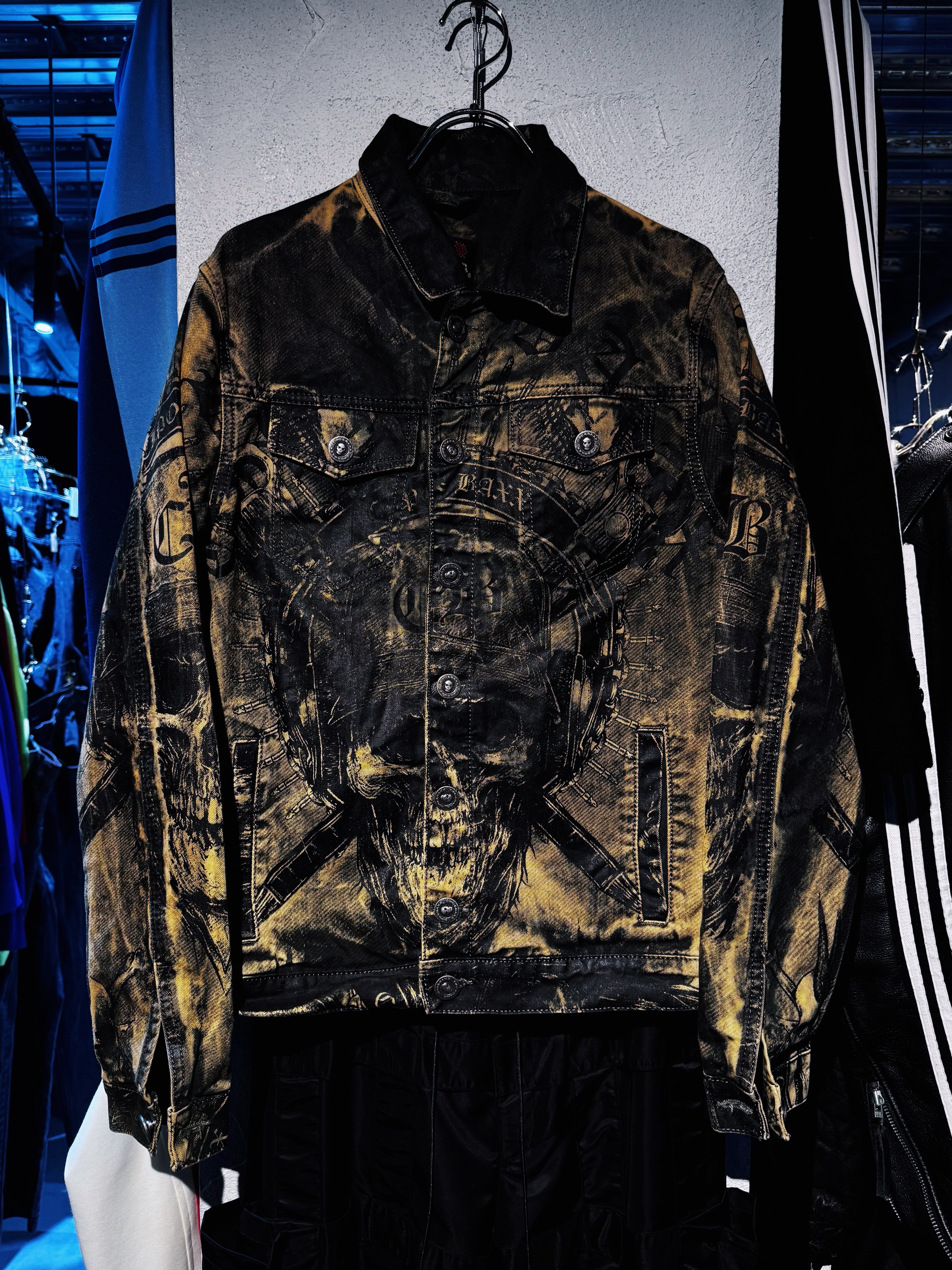 vintage skull all over pattern design denim jacket