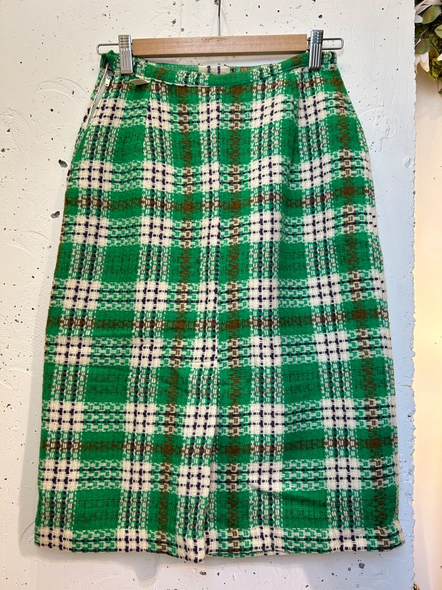 50's60's green tweed check skirt【dead stock】