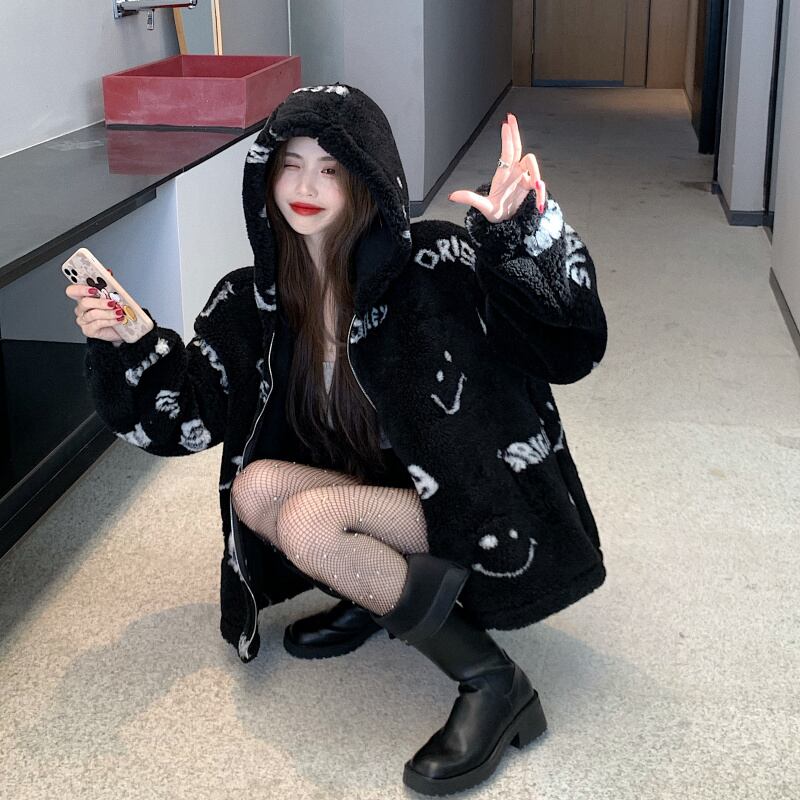 ファージャケット ファーブルゾン スマイリー ニコちゃんマーク