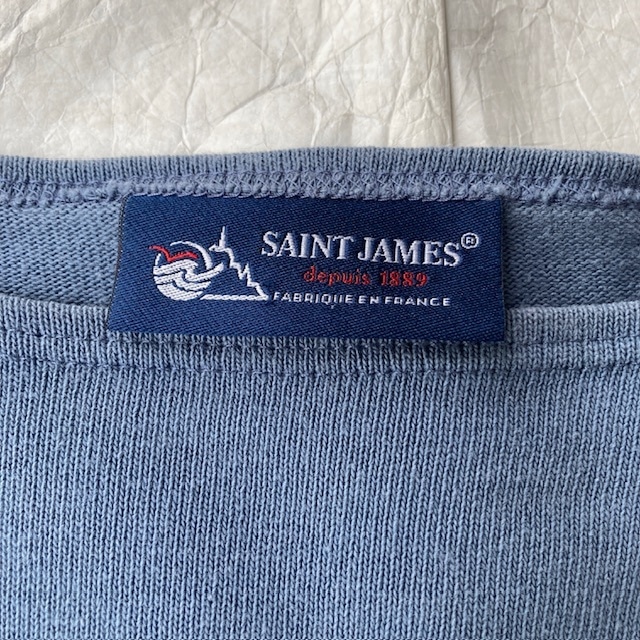 Saint James セントジェームス ウエッソン バスクシャツ ボートネック 無地 ブルーグレー フランス製 古着 S 画像3