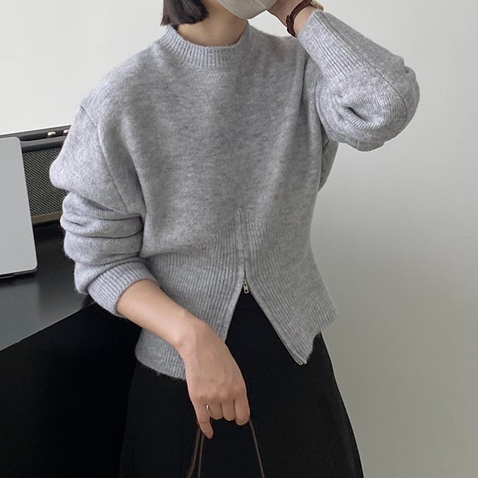 Crew neck zipper knit S156
