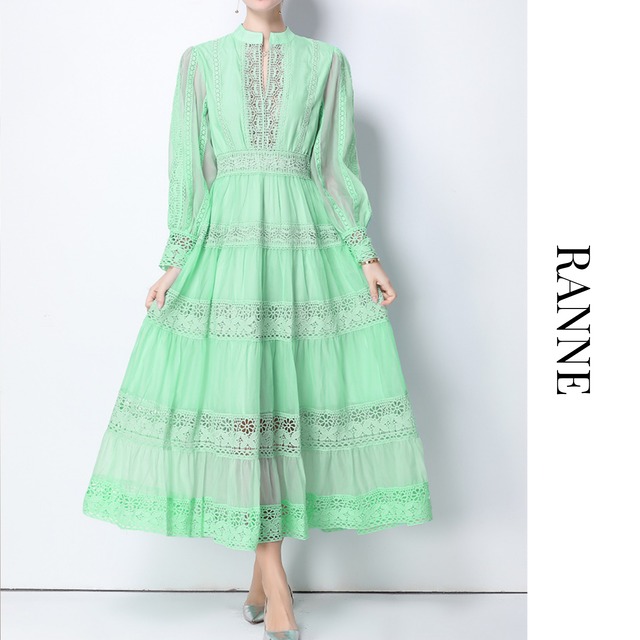 Lace Tiered Long Dress　a0107