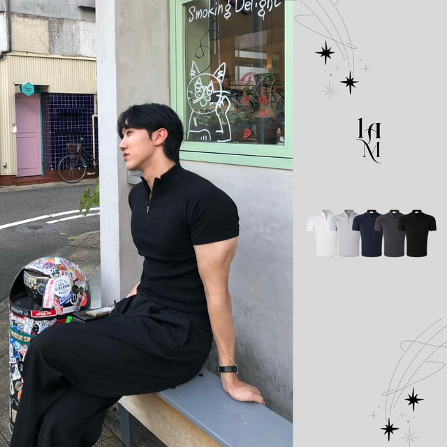 【MuscleFit】Ribbed Raglan Half Zip-Up Tee (5color)