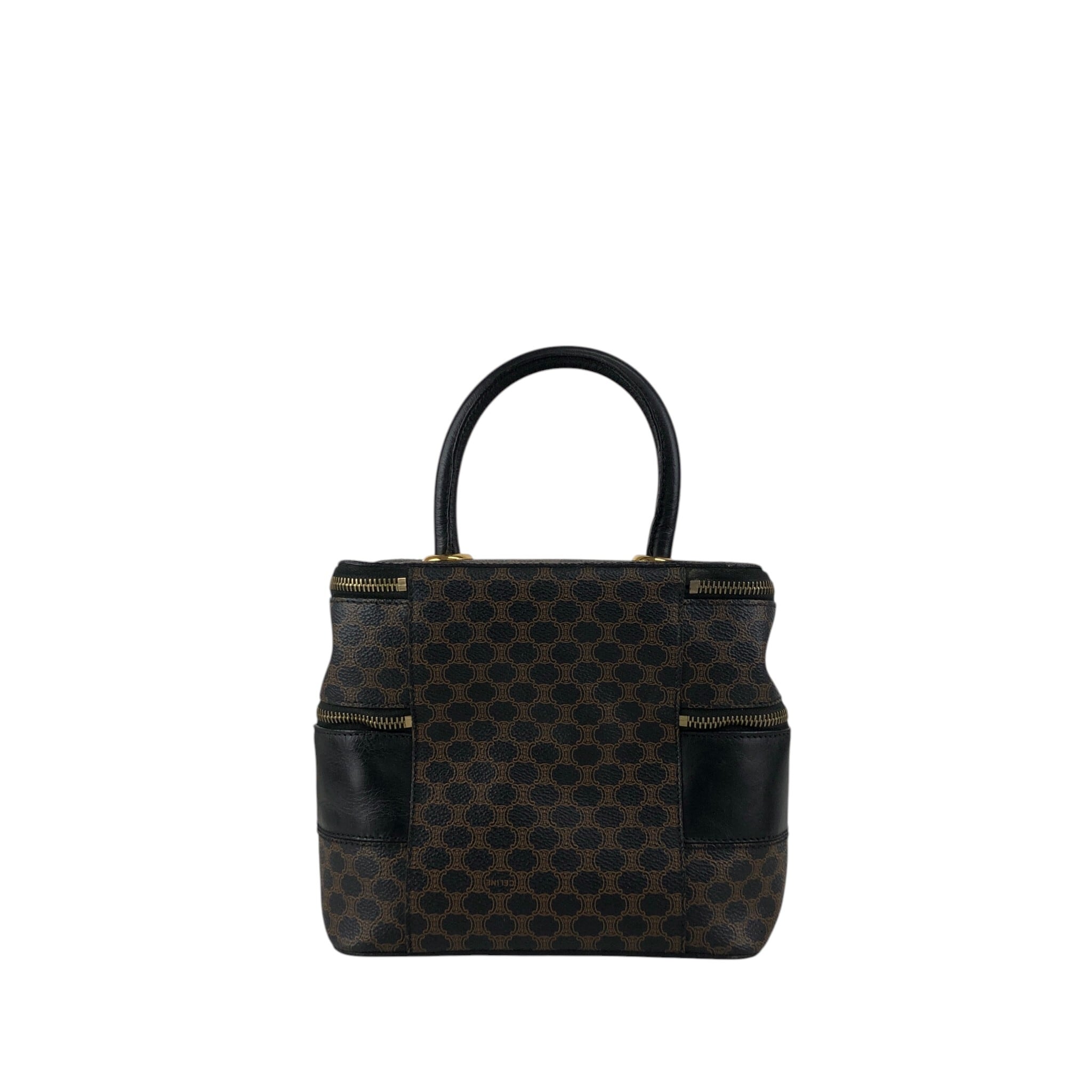 CELINE セリーヌ マカダム ハンドバッグ ブラック PVC レザー バニティ