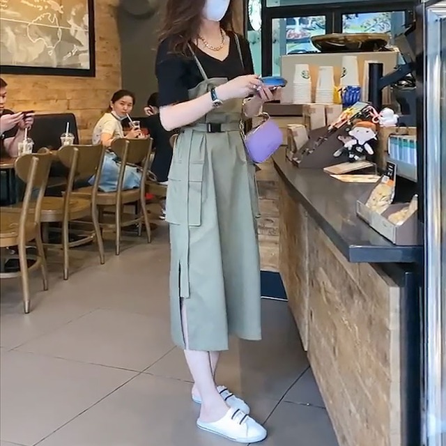 レディース 可愛い オシャレ Tシャツ 半袖 つりスカート デート服 韓国ファッション 2点セット セットアップ 75shops