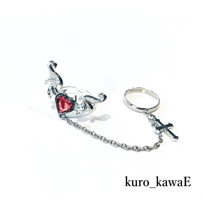 小悪魔ハートのチェーンリング】ゴシック 地雷系 推し色 推し活