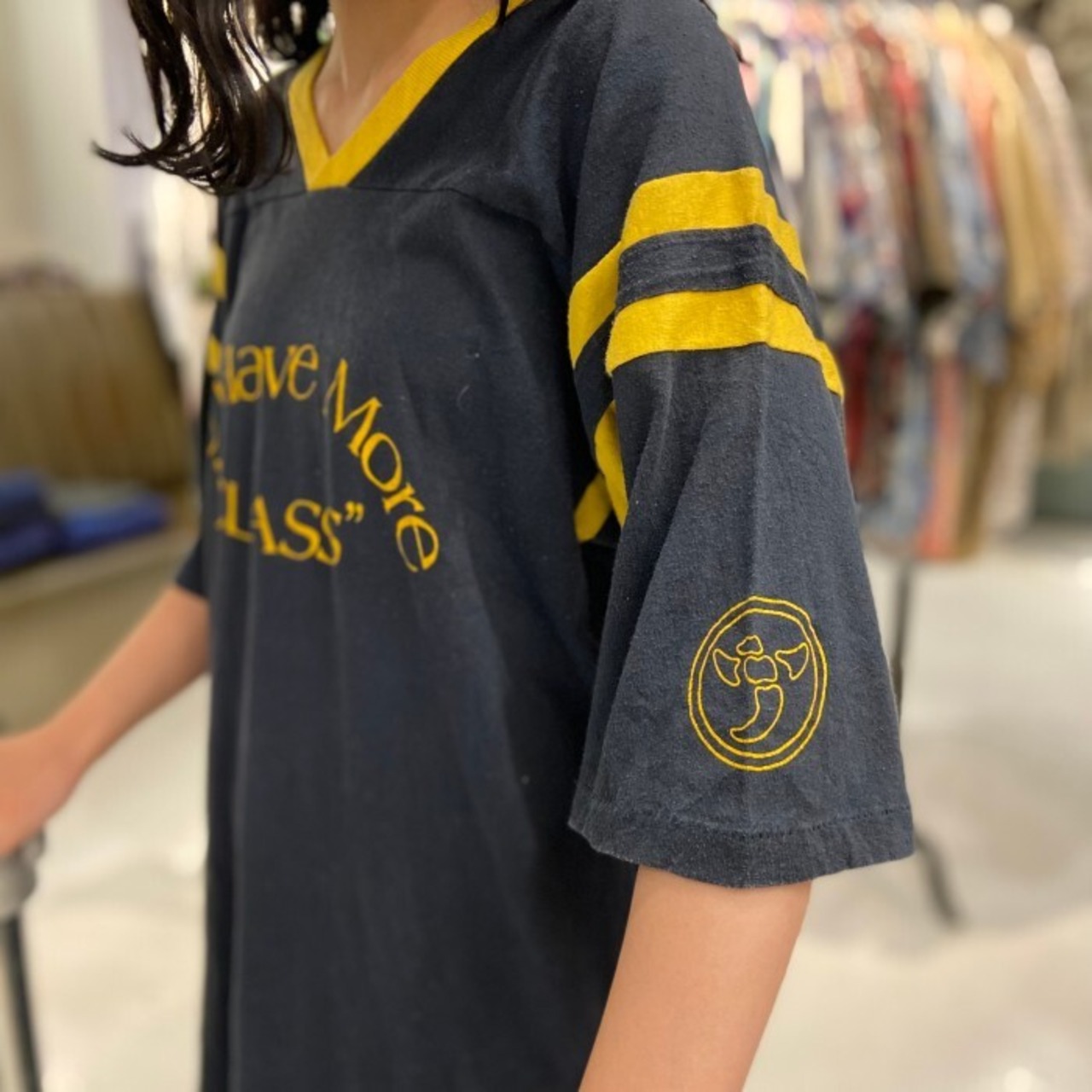 80年代 カレッジ Vネック ラインデザイン フットボールTシャツ メンズL 
