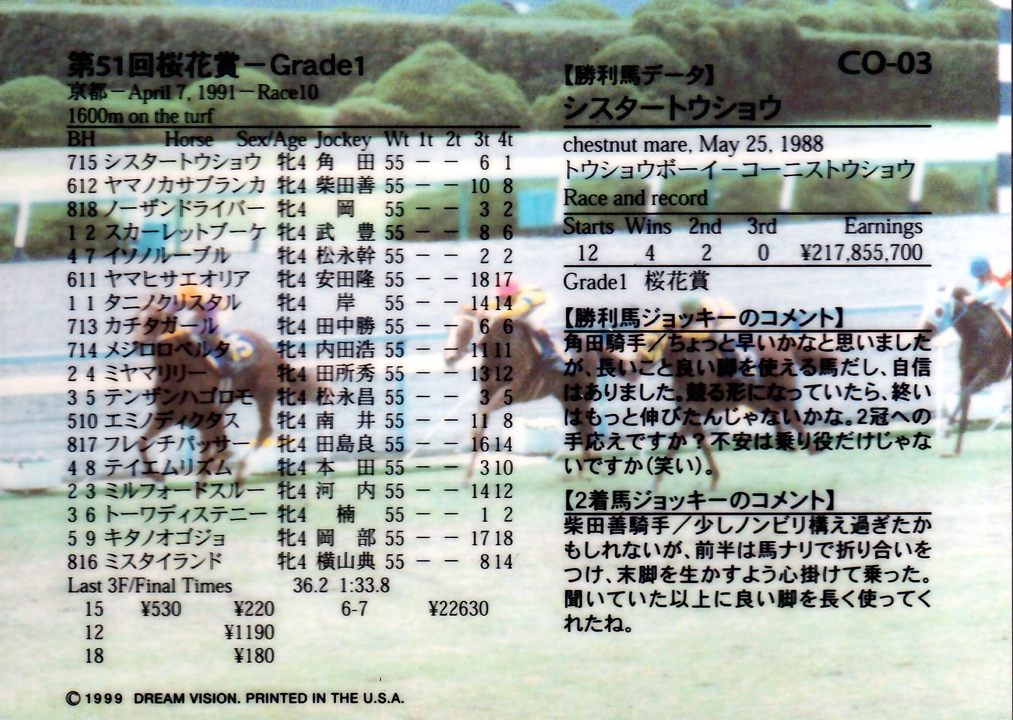 伝説の名牝 ベガ 桜花賞 現地的中単勝馬券 ウマ娘 商品の状態