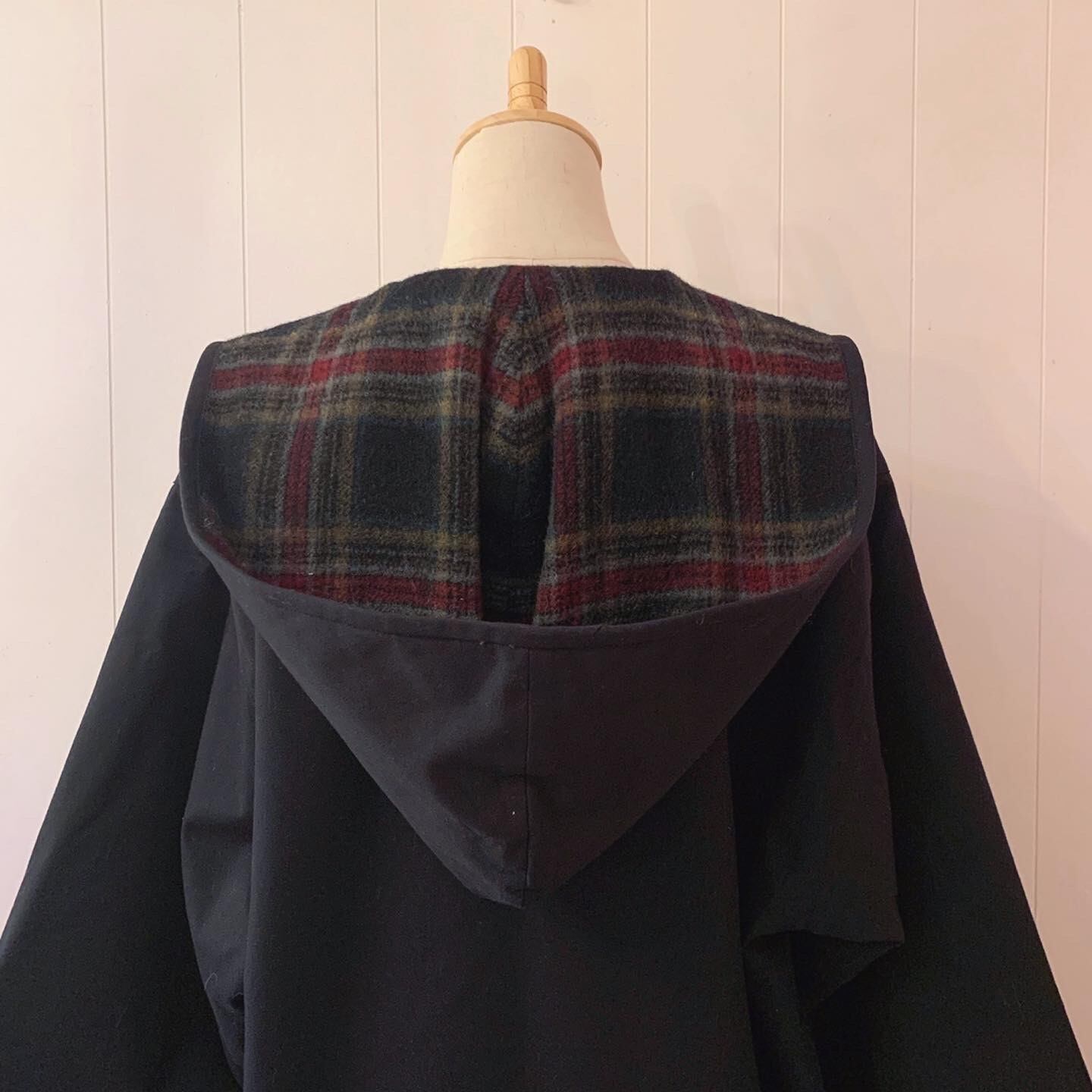big button check hooded coat