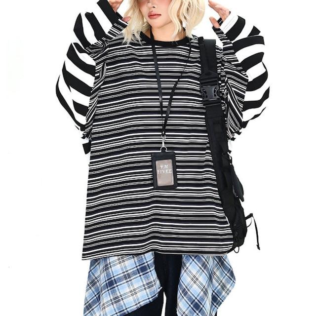 front and back contrast border long tee　フロントバックコントラストボーダーロングティー　J1777