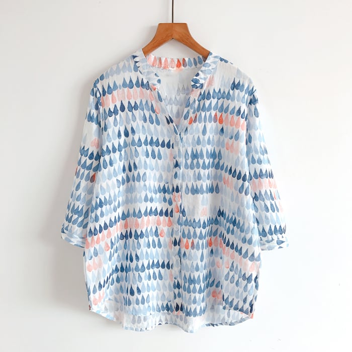 Water drop pattern 3/4 sleeve shirt TB-TO-0446