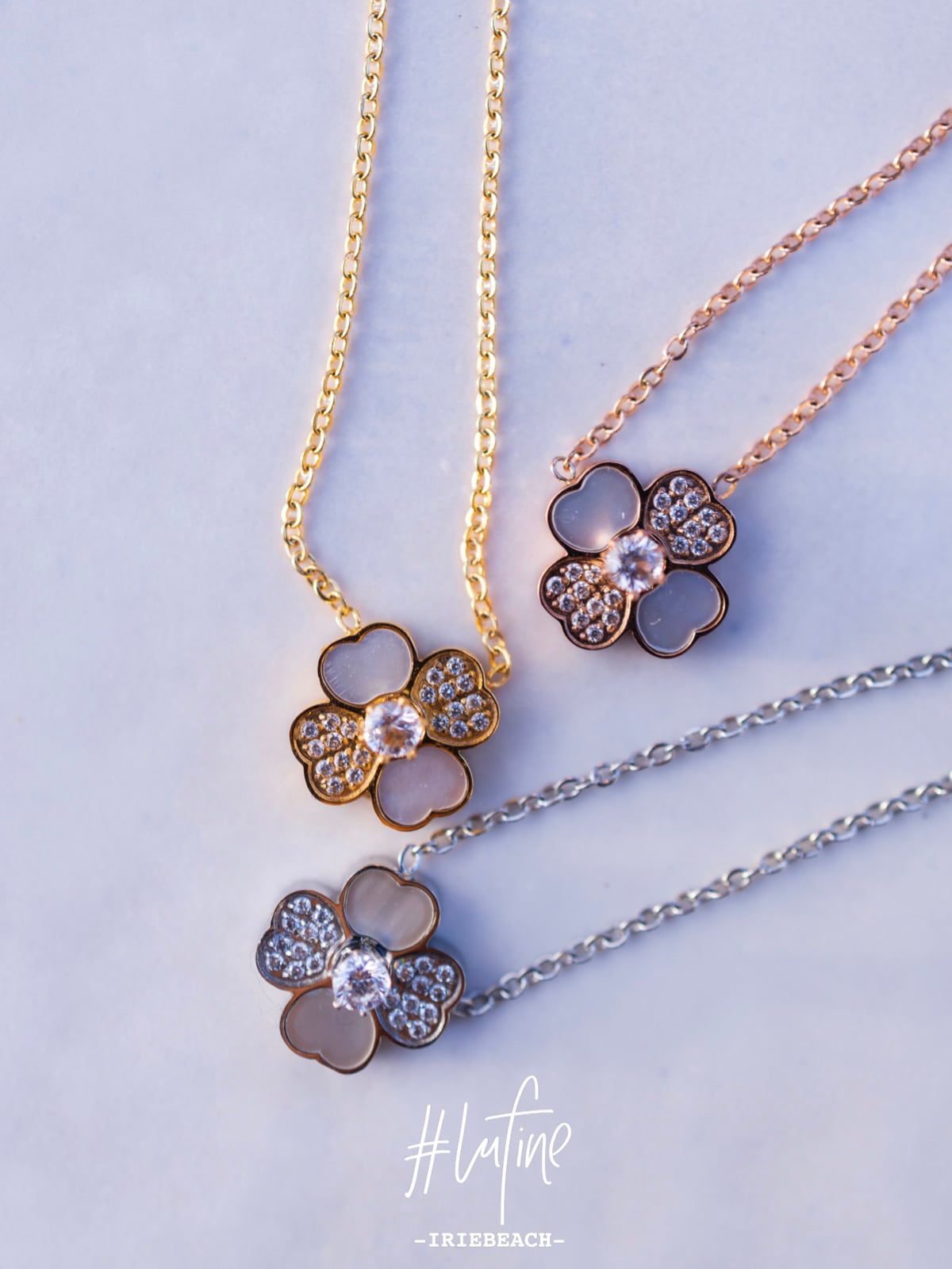 lufine】shell cz clover necklace | IRIEBEACH