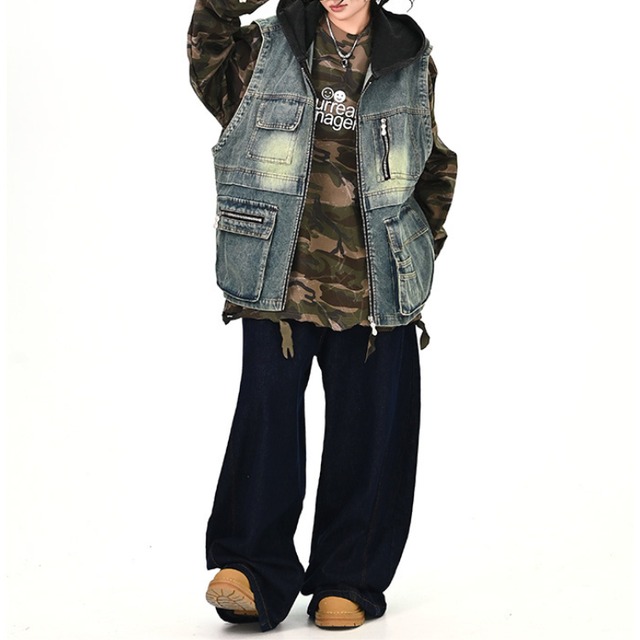 denim vest hoodie　デニムベストフーディー　J1228