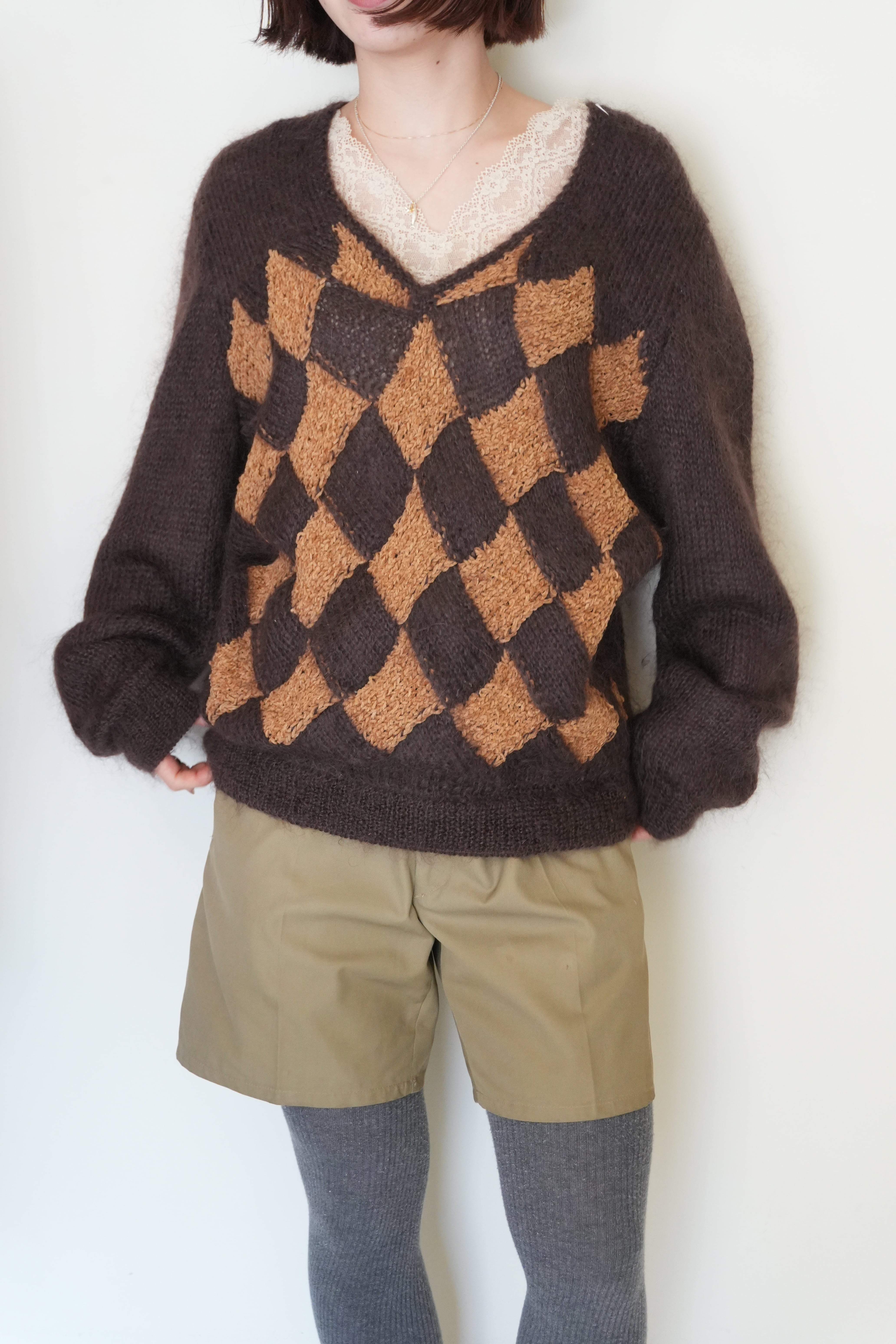 70s~ mohair Vneck knit