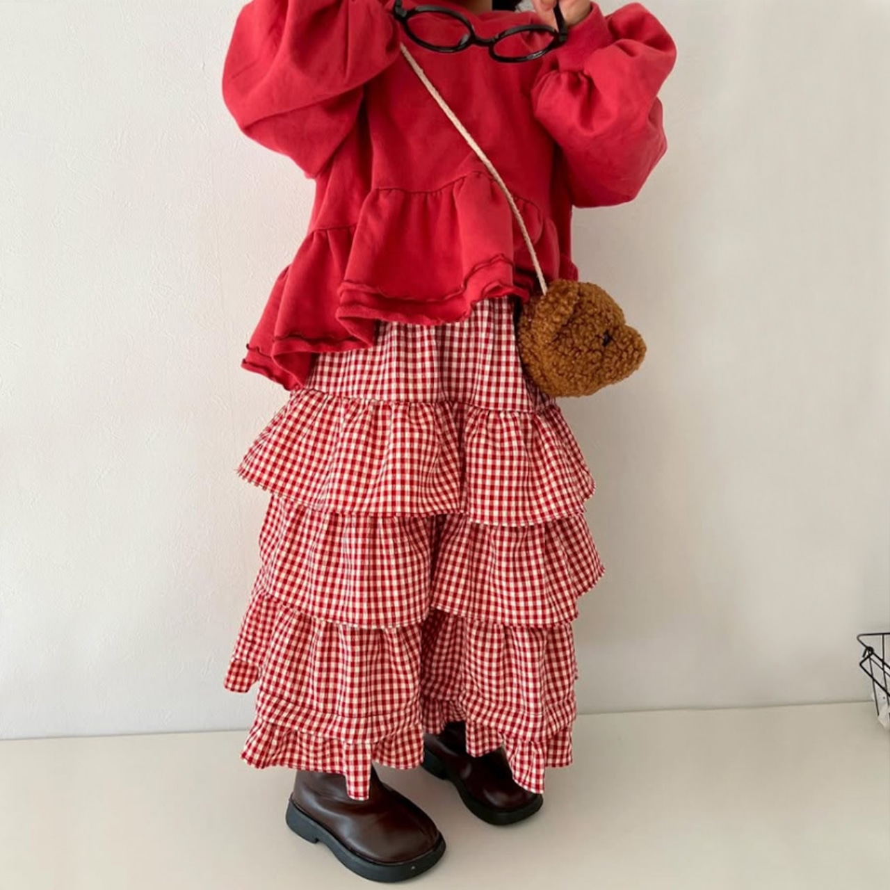 秋チェックティアードロングスカート