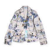 新品 タグ付き plus blue プラスブルー 英字 花柄 デザイン ジャケット ブレザー 42/ブルー系 レディース