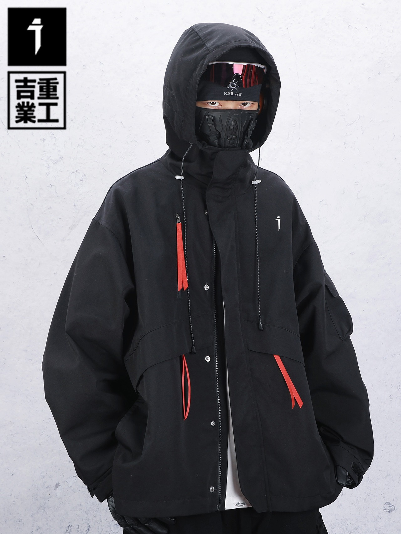 JIYEIND タクティカル ストラップ フーデッド ウィンドジャケット