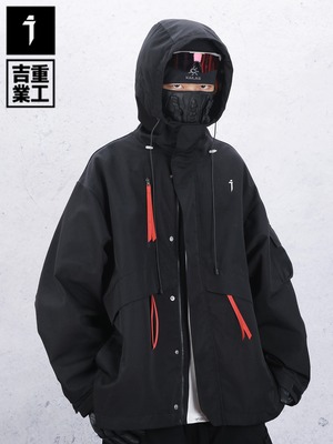 JIYEIND タクティカル ストラップ フーデッド ウィンドジャケット