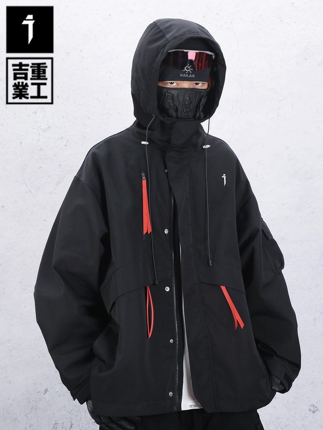 JIYEIND タクティカル ストラップ フーデッド ウィンドジャケット
