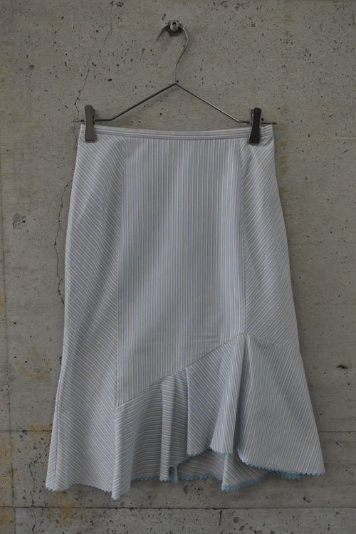 Striped asymmetrical hem skirt