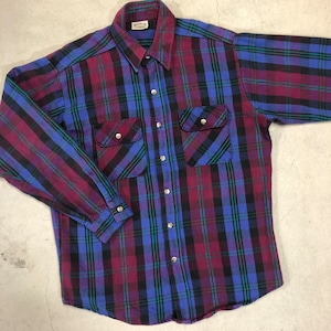 1990'S FIVE BROTHER PURPLE FLANNEL CHECK SHIRT