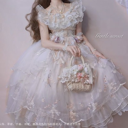 ロリータスカート花神芙洛拉のロリータの塔のスカート刺繍の夏のロリータの塔の花の嫁のスカート華麗で甘いJSKワンピース