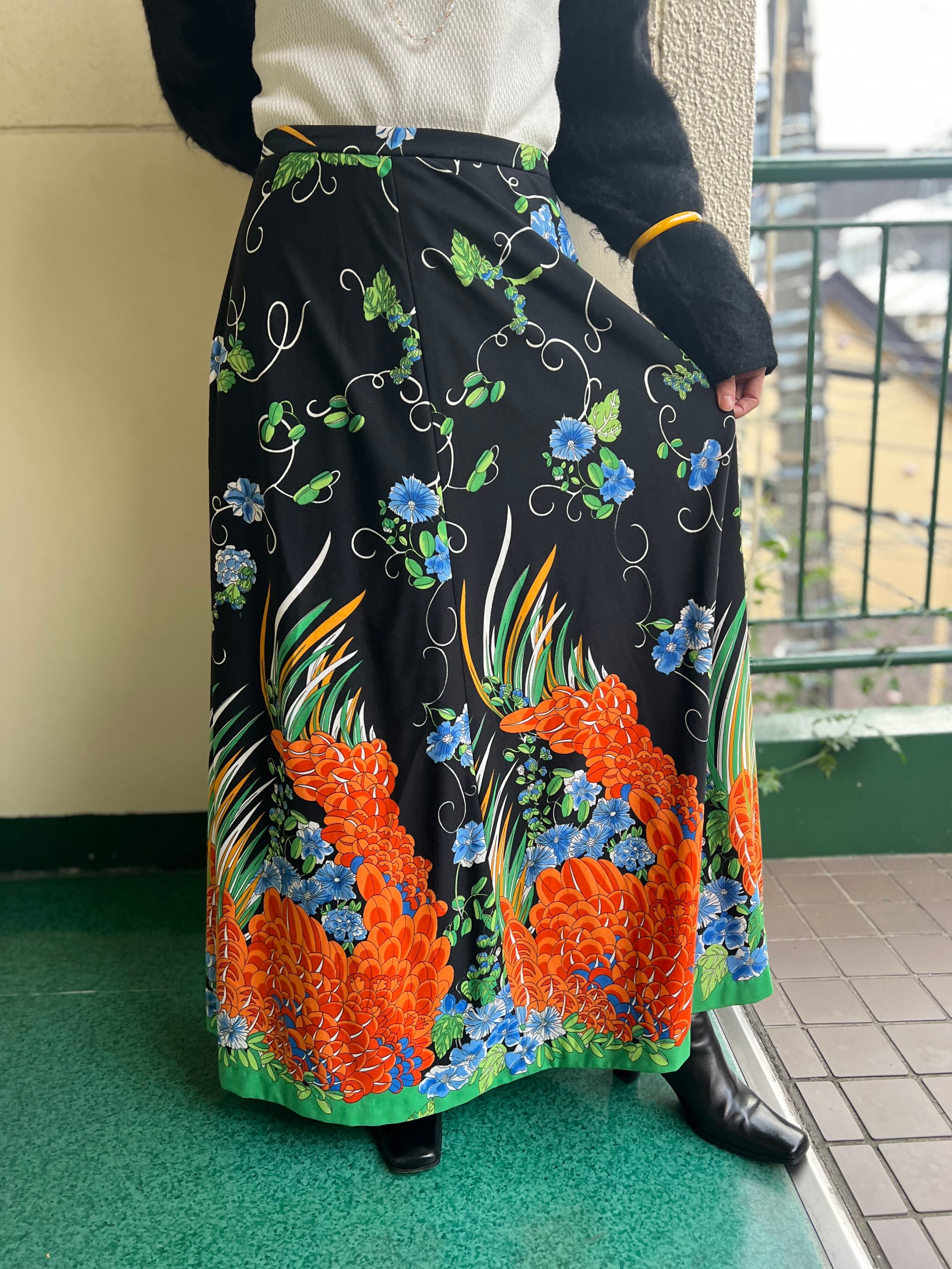 ハンドメイドリバティタナローンギャザースカート