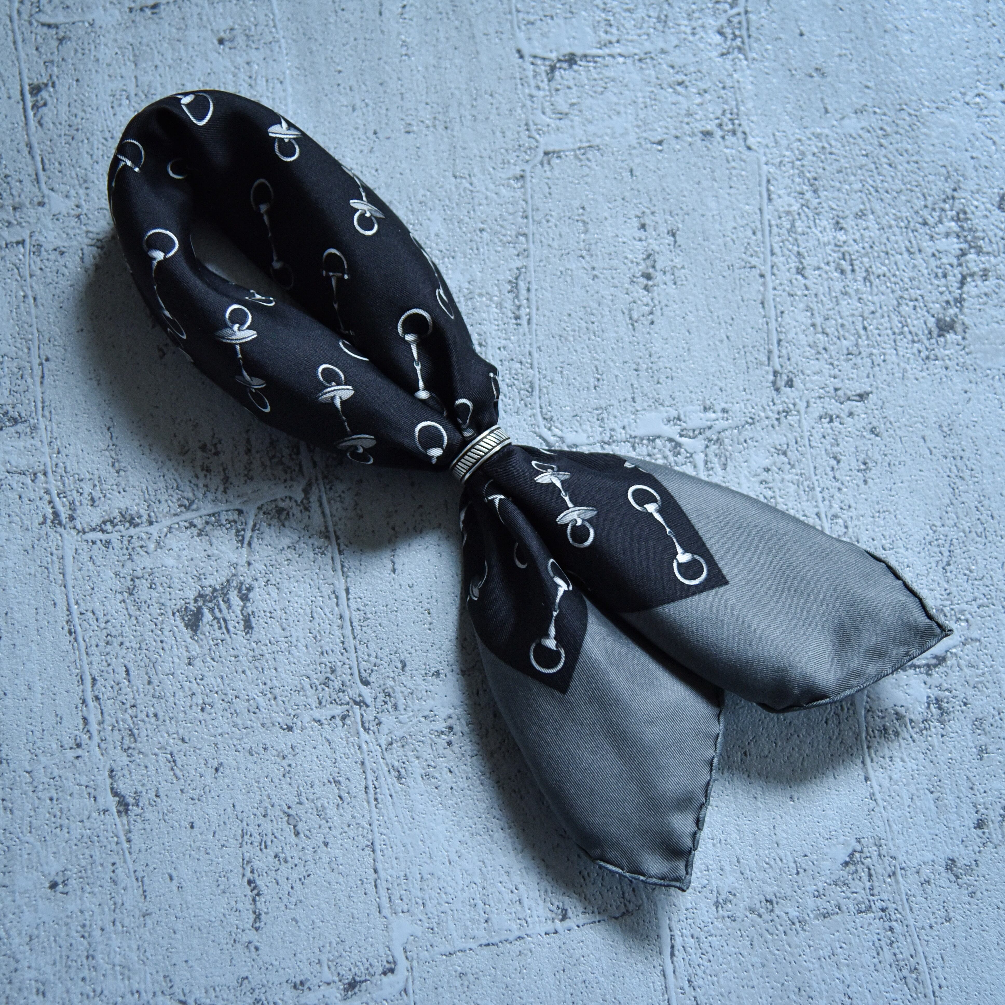 HERMES Vintage Silk Scarf (Gray × Black) エルメス シルク スカーフ