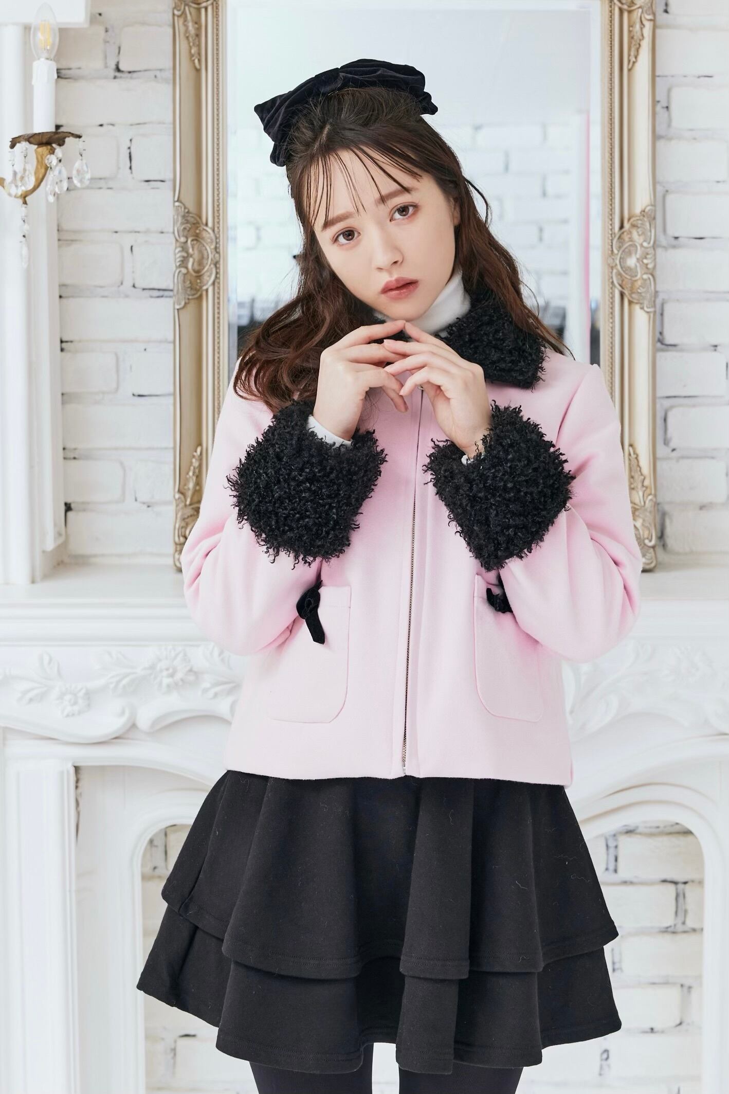 プードルファーコート/pink×black fur | PRIMAVELY