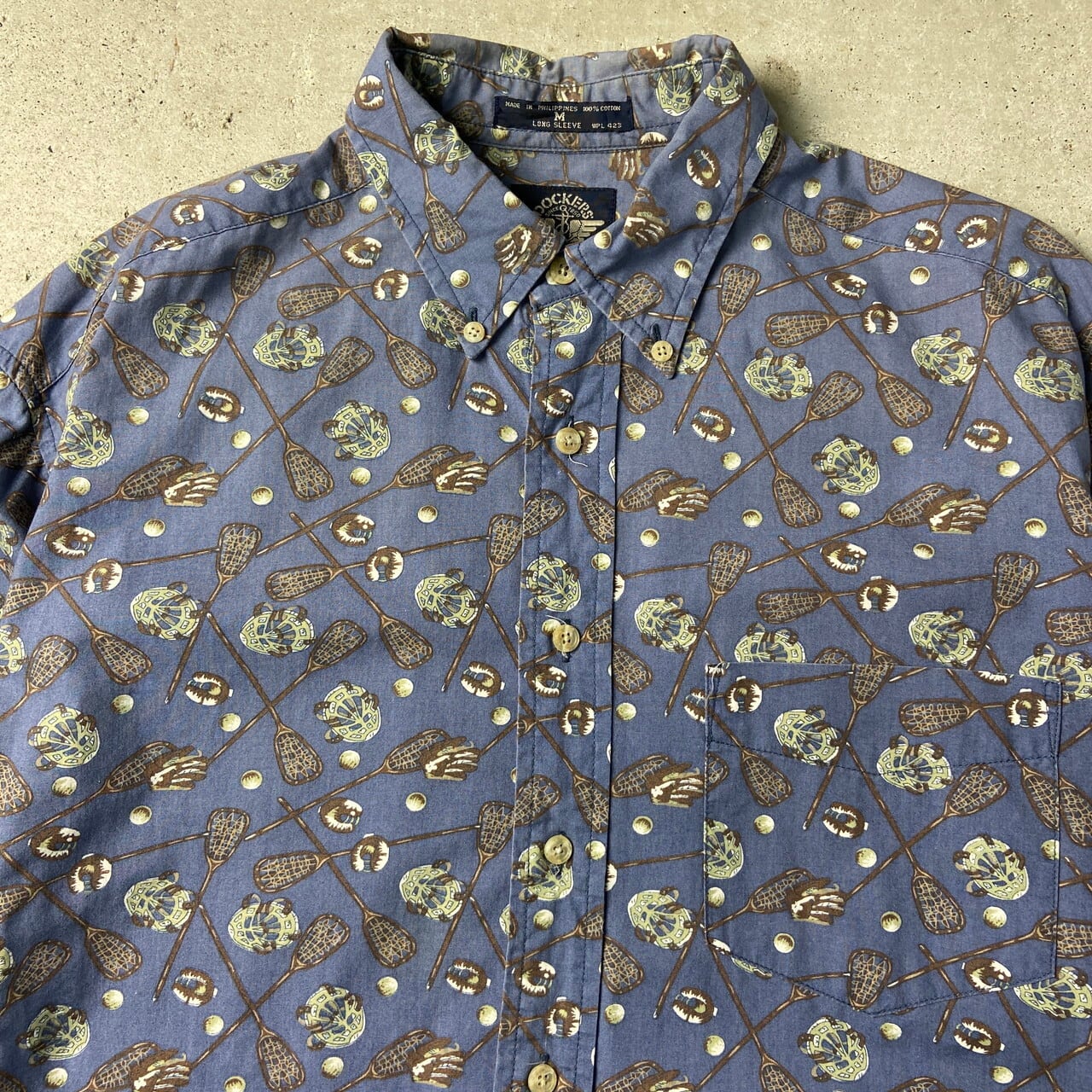 90年代 DOCKERS ドッカーズ ラクロス柄 コットン 総柄シャツ メンズL