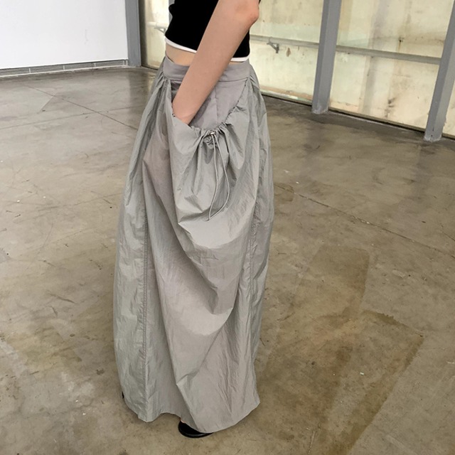 side drawstring gathered skirt with pockets L0564