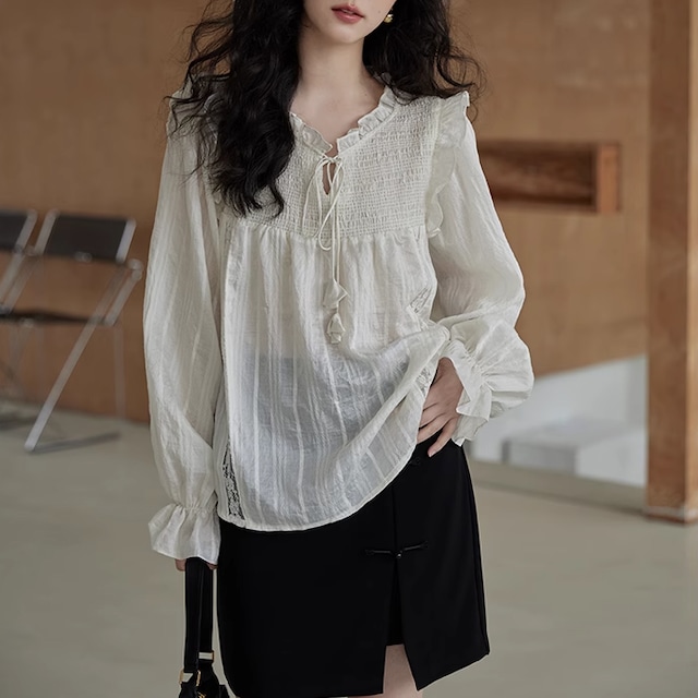 french design puff-sleeve shirt