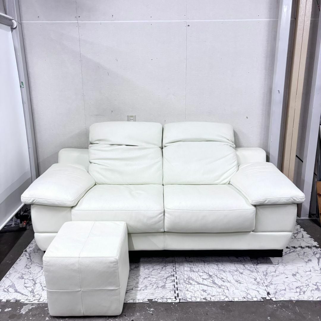 21074 オットマン付 2人掛けソファ レザー IDC大塚家具 | リサイクル 