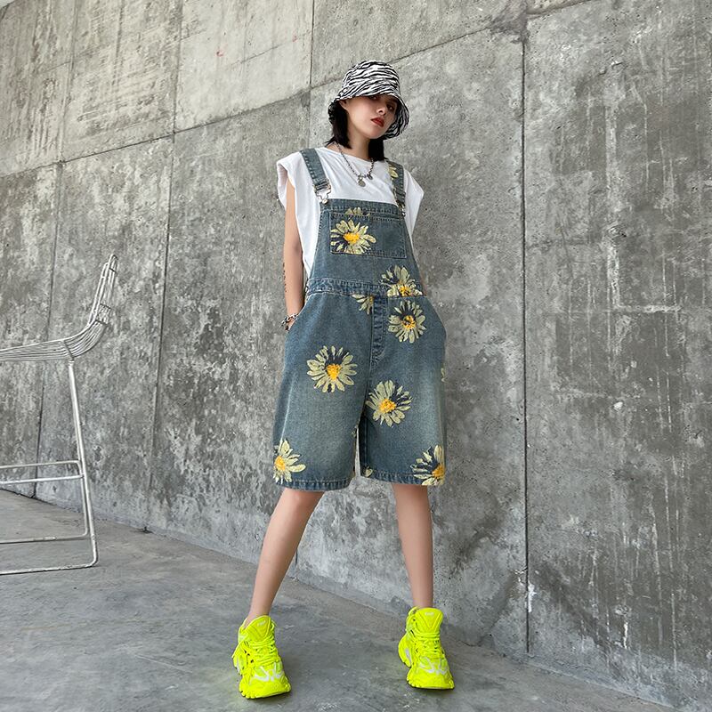 オーバーオール サマー薄手スタンダードプリントルーズショーツ レトロ 夏物 ブルマー ラブタオタオダレンハウス62438666348