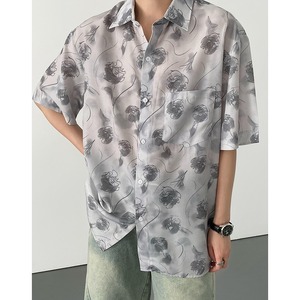 abstract pattern short sleeve button down shirt wide silhouette mr0653
