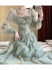 【0252】Vintage Chiffon Lantern Long Sleeve Dress