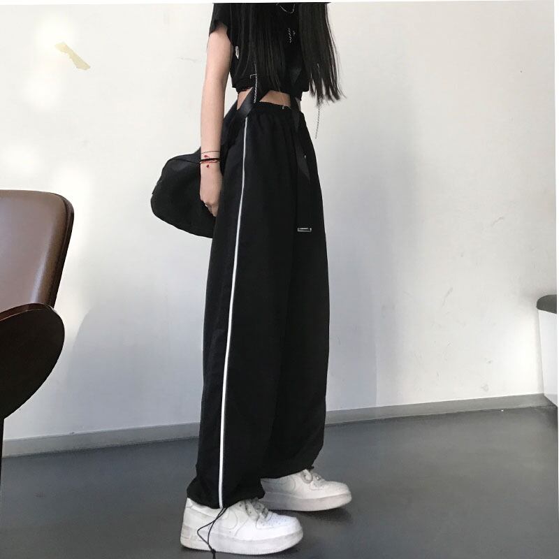 ルーズ薄手カジュアルパンツ ブラックワイドレッグ かわいい ワイドパンツ ケッペル88260641097