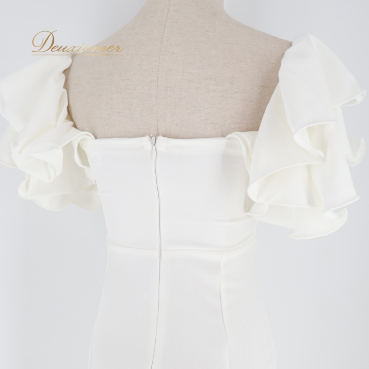 FAERIESTY ホワイト系 ワンピース ドレス ウエディングドレス マーメイド 前撮り 結婚式 白 無地 シンプル 伸縮 ストレッチ フリル リボン ヘアアクセサリー ティアラ ネックレス ピアス アームカバー 華やか ポーチ シルバー系 ピンク系