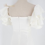 FAERIESTY ホワイト系 ワンピース ドレス ウエディングドレス マーメイド 前撮り 結婚式 白 無地 シンプル 伸縮 ストレッチ フリル リボン ヘアアクセサリー ティアラ ネックレス ピアス アームカバー 華やか ポーチ シルバー系 ピンク系