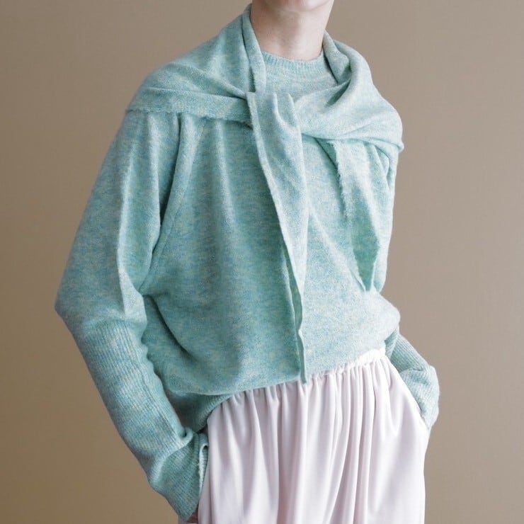 ■三角ストール付きメランジニット(ライム)