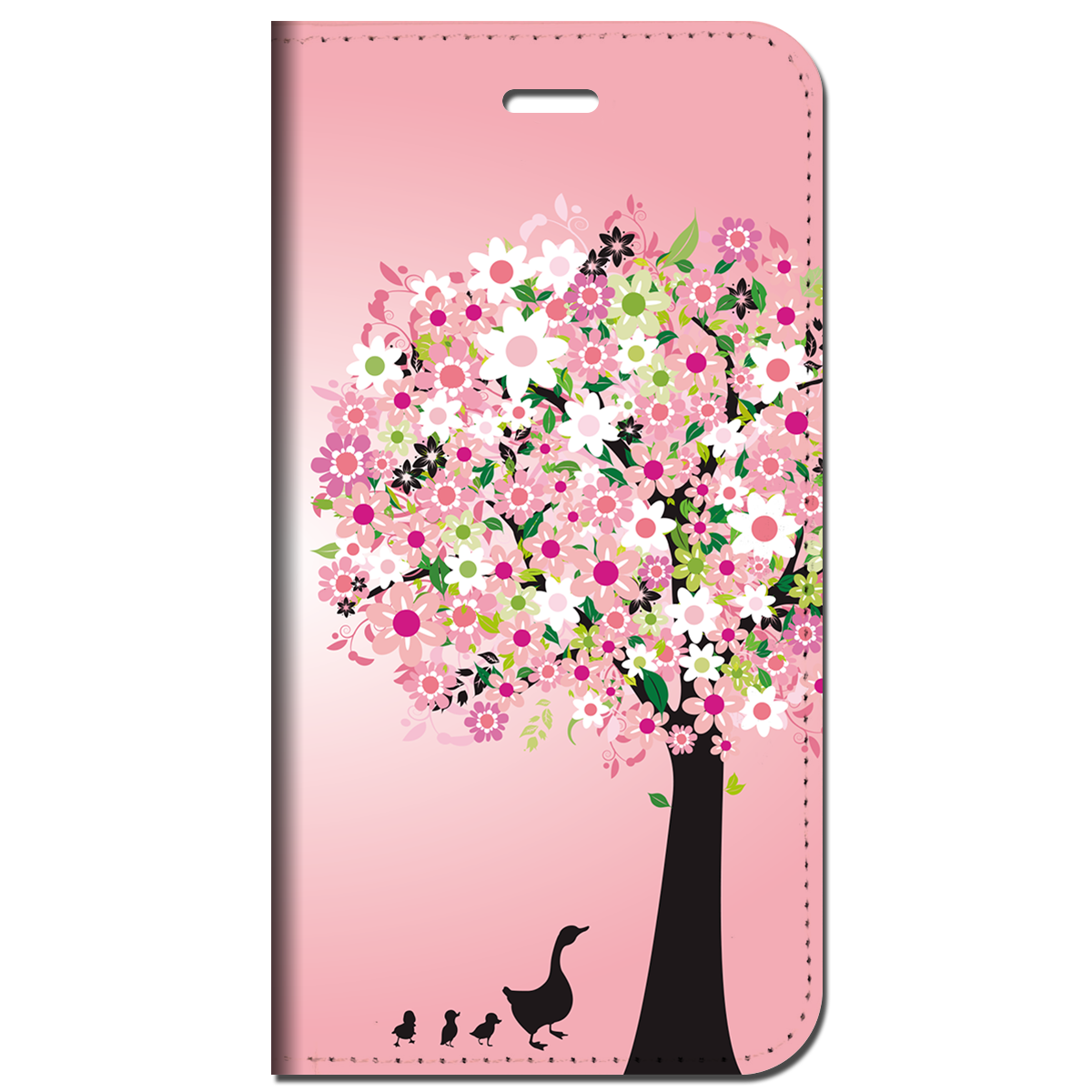 iPhone対応 スマホ 手帳型ケース 花の木-春 ポップ イラスト 【iPhone16 / iPhone16e / iPhoneSE 他 iPhone各機種対応】 st46