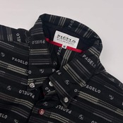 PAGELO パジェロ  ボーダー 総柄 BD ボタンダウン 長袖シャツ M/ブラック メンズ