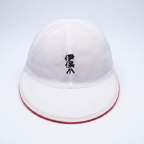 伊保小学校　赤白帽子（メッシュ）　校章マーク付き