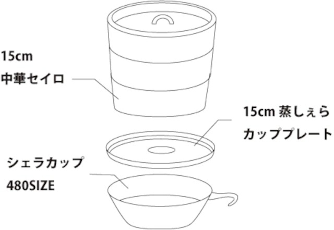 CAMPOOPARTS キャンプ オーパーツ「蒸しぇら」15cm 蒸シェラカッププレート＆15cm 中華セイロ（2段）480シェラカップ付きセット